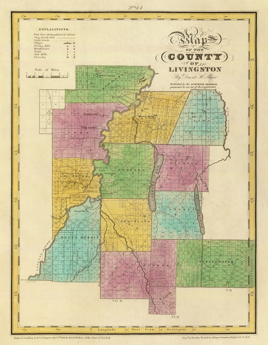 Vintage Map of Livingston County, New York 1829