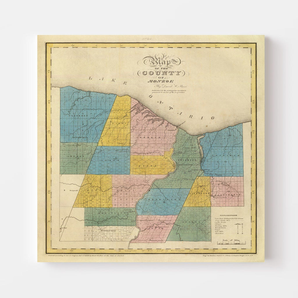 Vintage Map of Monroe County, New York 1829