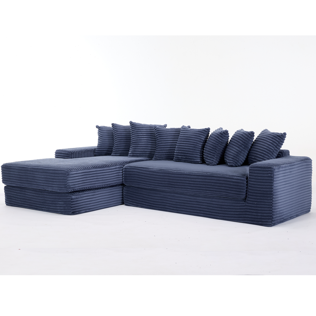 [NEW ARRIVED] [VIDEO PROVIDED]   Oversize Cloud Couch, L-Shape Sofa, Convertible Floor Sleeper Sofa Bed,  No Assembly ,Eight  pillows,3-in-1,Side Pocket,(Left Facing Sofa),3 Seat,Corduroy,Blue