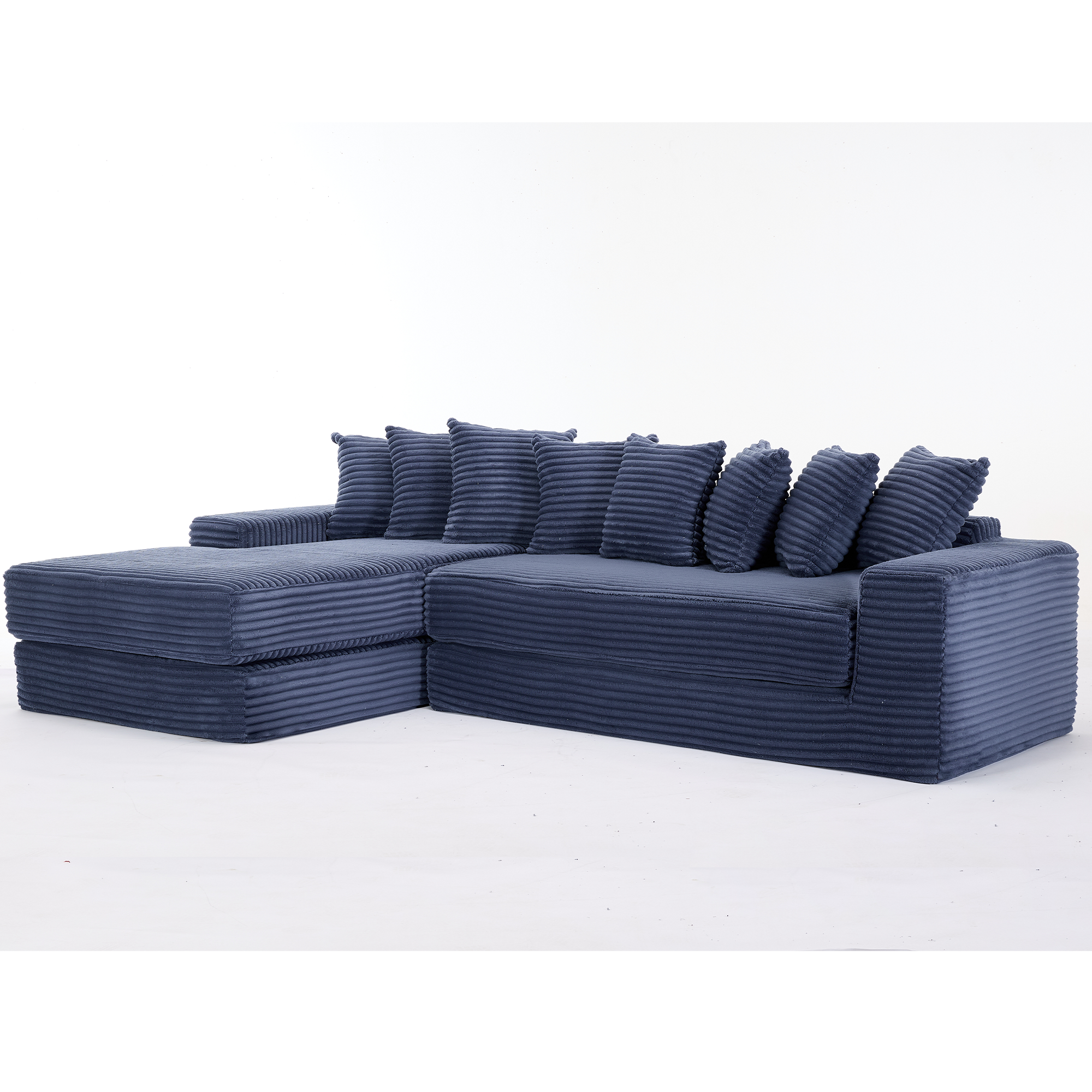 [NEW ARRIVED] [VIDEO PROVIDED]   Oversize Cloud Couch, L-Shape Sofa, Convertible Floor Sleeper Sofa Bed,  No Assembly ,Eight  pillows,3-in-1,Side Pocket,(Left Facing Sofa),3 Seat,Corduroy,Blue
