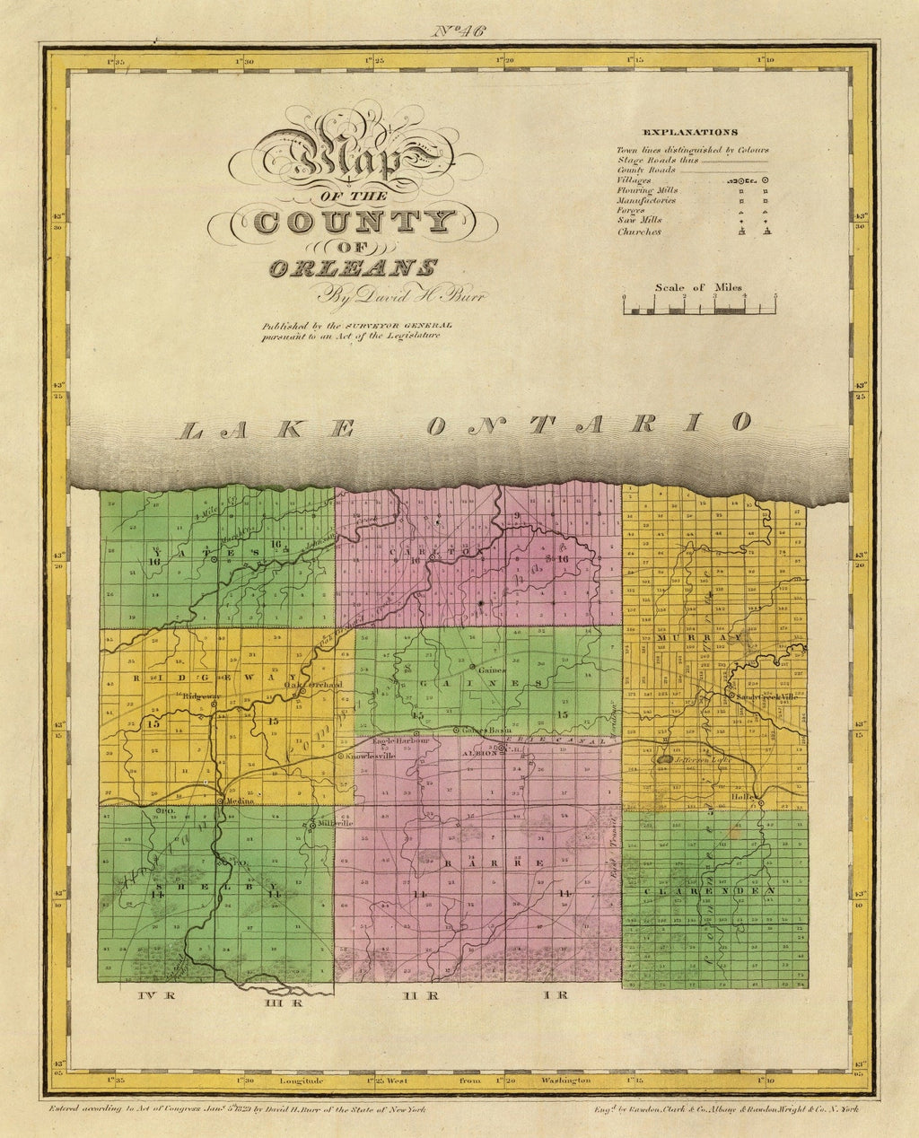 Vintage Map of Orleans County, New York 1829