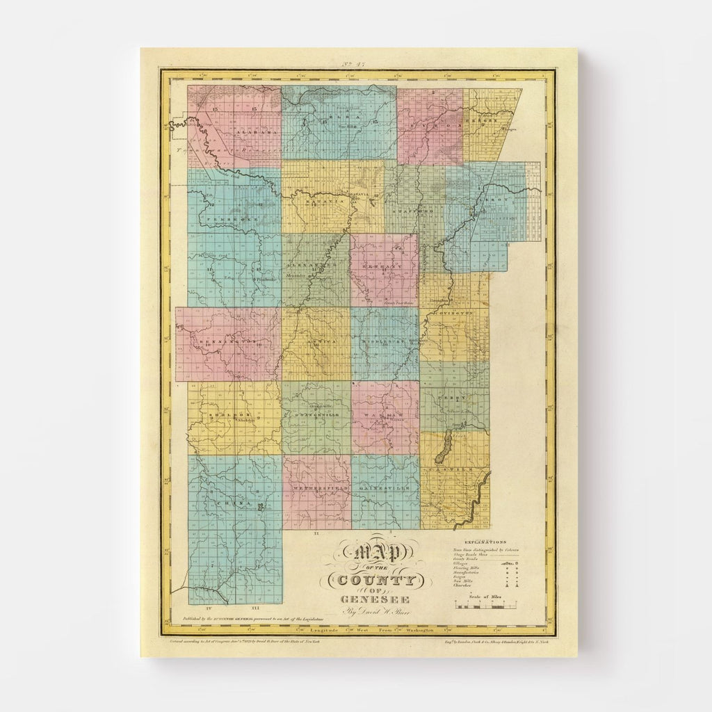 Vintage Map of Genesee County, New York 1829