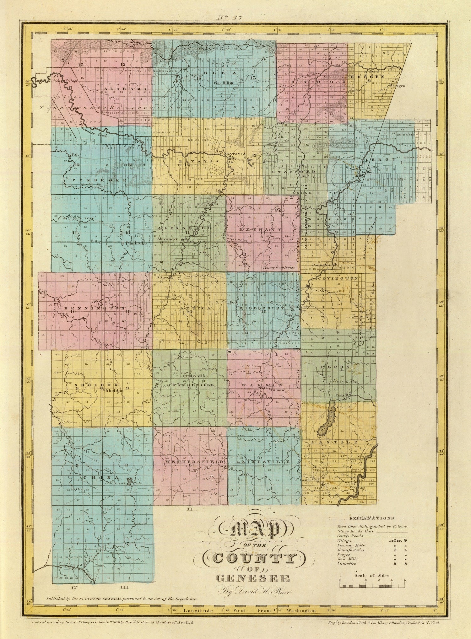 Vintage Map of Genesee County, New York 1829