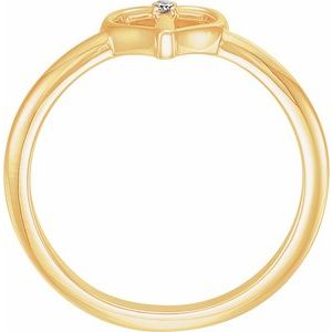 14K Yellow Gold .01 CT Natural Diamond Cross & Heart Ring