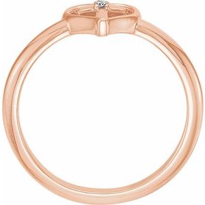 14K Rose Gold .01 CT Natural Diamond Cross & Heart Ring