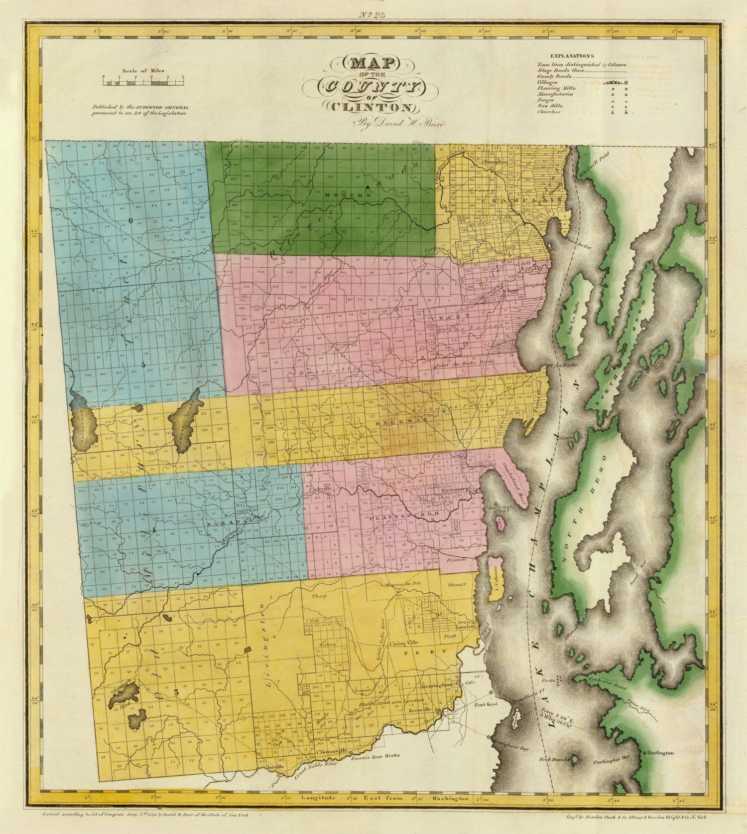 Vintage Map of Clinton County, New York 1829