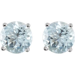 14K White Gold 6 mm Natural Aquamarine Earrings – image 2