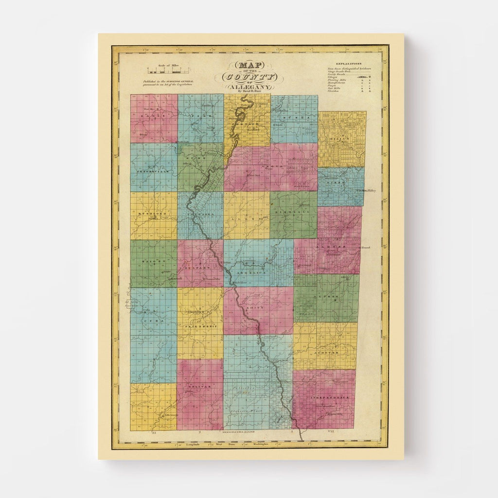 Vintage Map of Allegany County, New York 1829