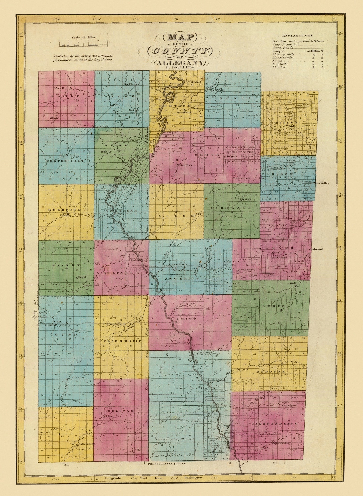 Vintage Map of Allegany County, New York 1829