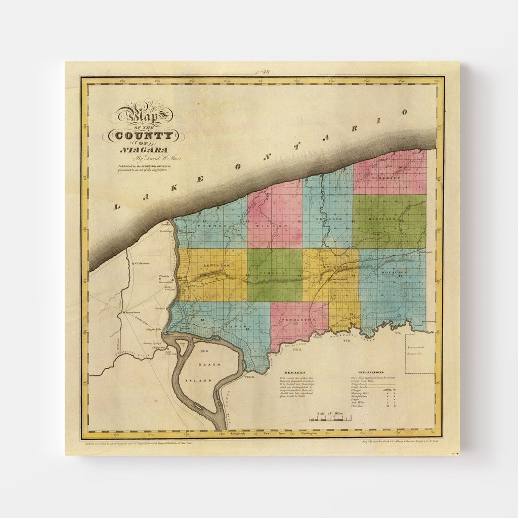 Vintage Map of Niagara County, New York 1829