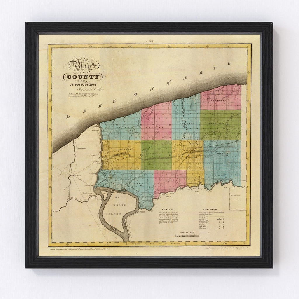 Vintage Map of Niagara County, New York 1829