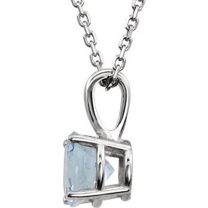 14K White Gold 6 mm Natural Aquamarine Youth Solitaire 14" Necklace