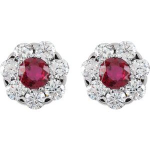 14K White Gold Natural Ruby & 1 1/8 CTW Natural Diamond Cluster Earrings – image 2