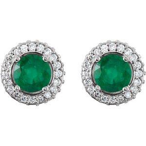 14K White Gold Natural Emerald & 1/3 CTW Natural Diamond Earrings – image 2
