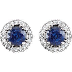 Platinum Natural Blue Sapphire & 1/3 CTW Natural Diamond Earrings – image 2