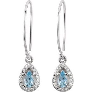 14K White Gold Natural Aquamarine & 1/10 CTW Natural Diamond Earrings – image 2