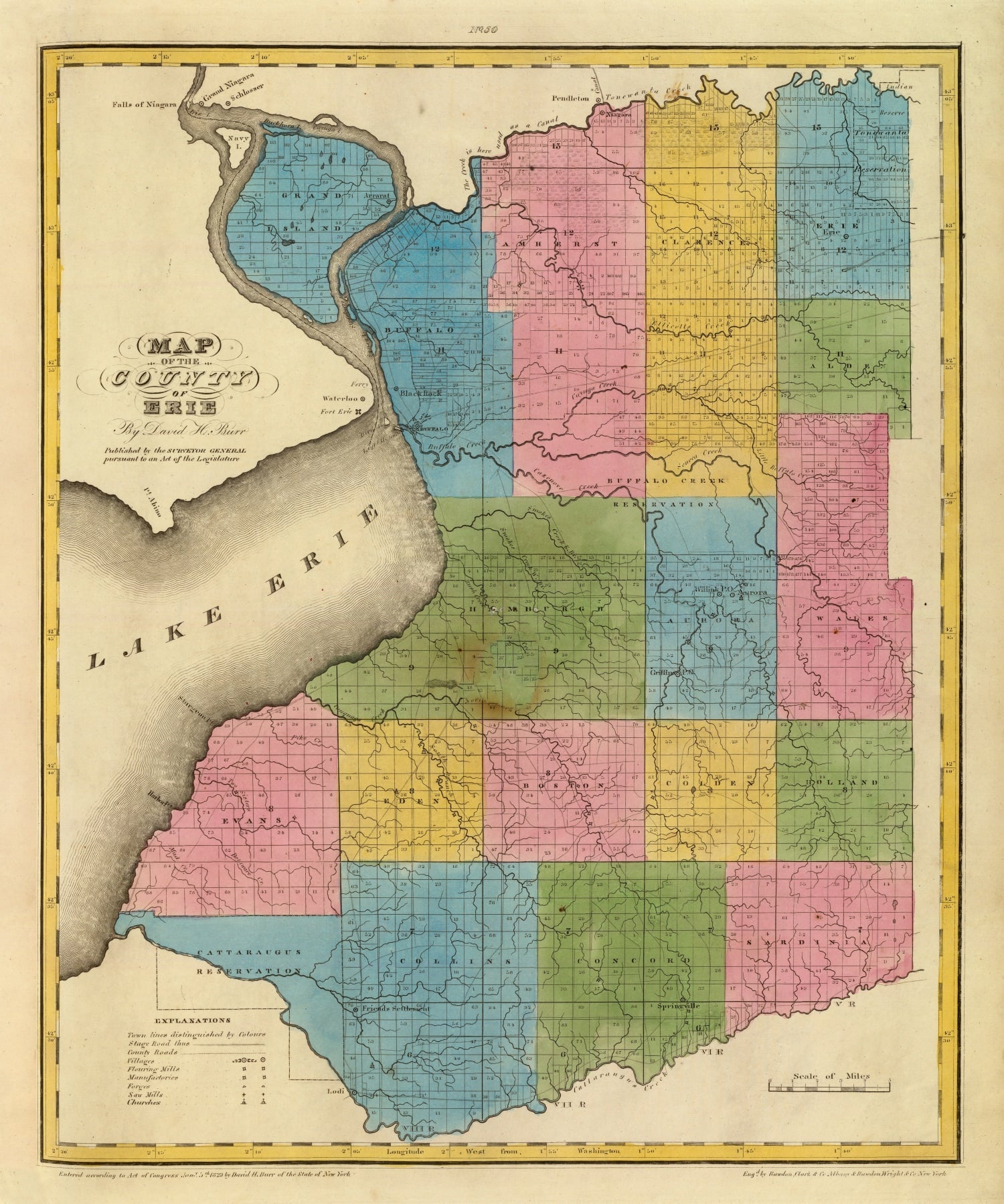 Vintage Map of Erie County, New York 1829