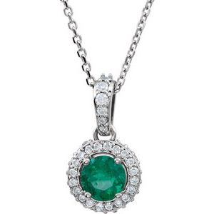 Platinum Natural Emerald & 1/5 CTW Natural Diamond 18" Necklace