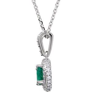 Platinum Natural Emerald & 1/5 CTW Natural Diamond 18" Necklace