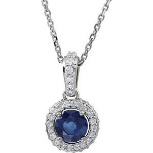 Platinum Natural Blue Sapphire & 1/5 CTW Natural Diamond 18" Necklace