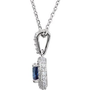 Platinum Natural Blue Sapphire & 1/5 CTW Natural Diamond 18" Necklace