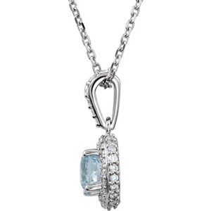 14K White Gold Natural Aquamarine & 1/5 CTW Natural Diamond 18" Necklace