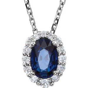 14K White Gold Natural Blue Sapphire & 1/6 CTW Natural Diamond 18" Necklace