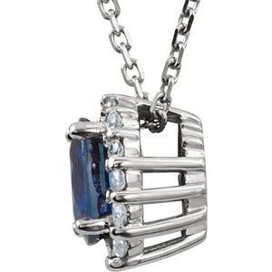 14K White Gold Natural Blue Sapphire & 1/6 CTW Natural Diamond 18" Necklace