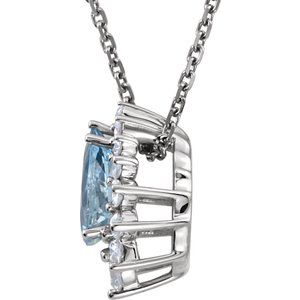 14K White Gold Natural Aquamarine & 1/3 CTW Natural Diamond 18" Necklace