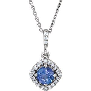 14K White Gold Natural Tanzanite & 1/8 CTW Natural Diamond Halo-Style 18" Necklace