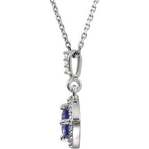 14K White Gold Natural Tanzanite & 1/8 CTW Natural Diamond Halo-Style 18" Necklace
