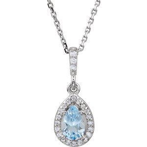 14K White Gold Natural Aquamarine & .06 CTW Natural Diamond 18" Necklace