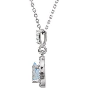 14K White Gold Natural Aquamarine & .06 CTW Natural Diamond 18" Necklace