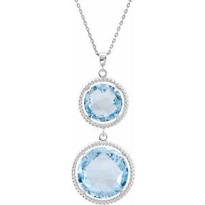 Sterling Silver Natural Sky Blue Topaz Two-Stone 18" Necklace