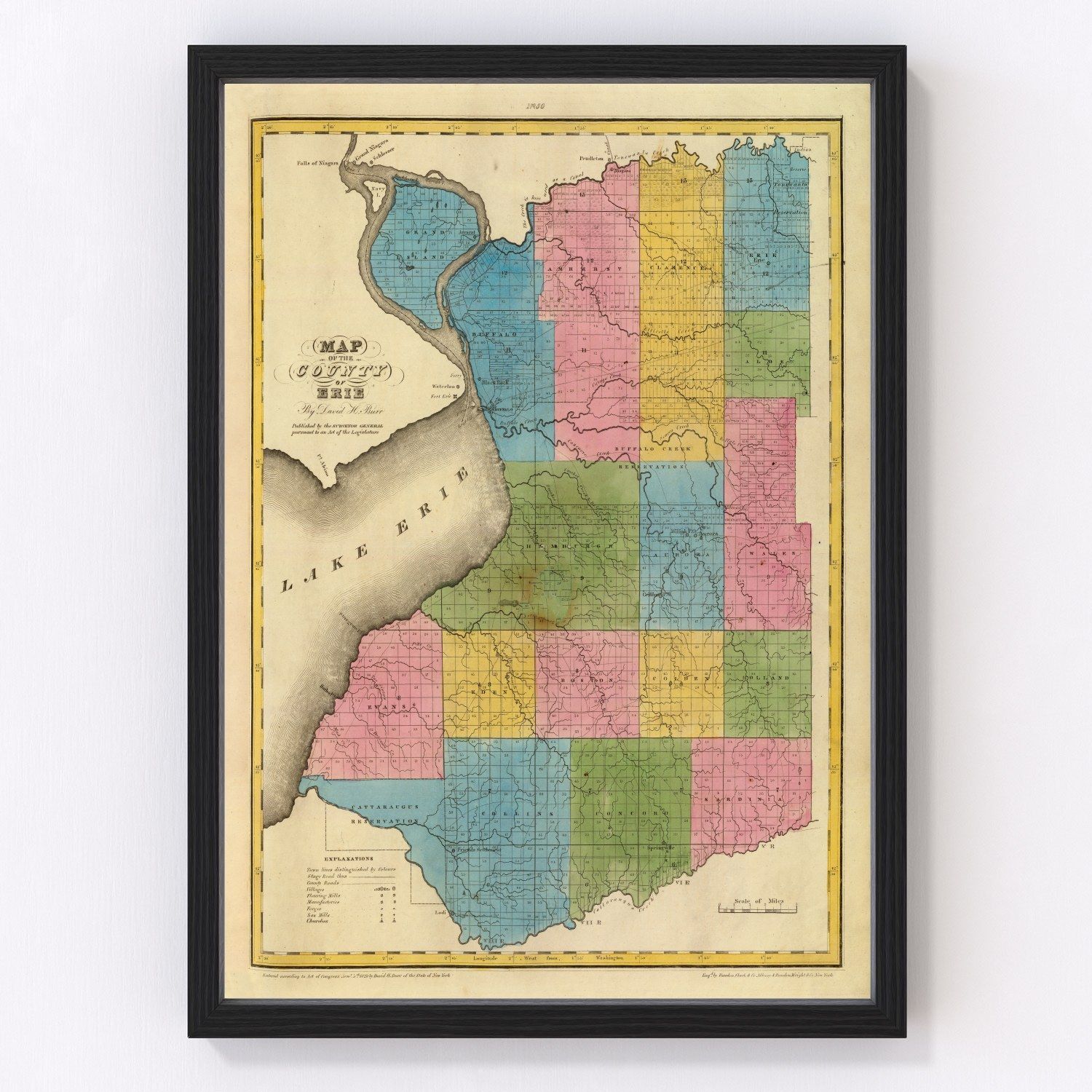 Vintage Map of Erie County, New York 1829