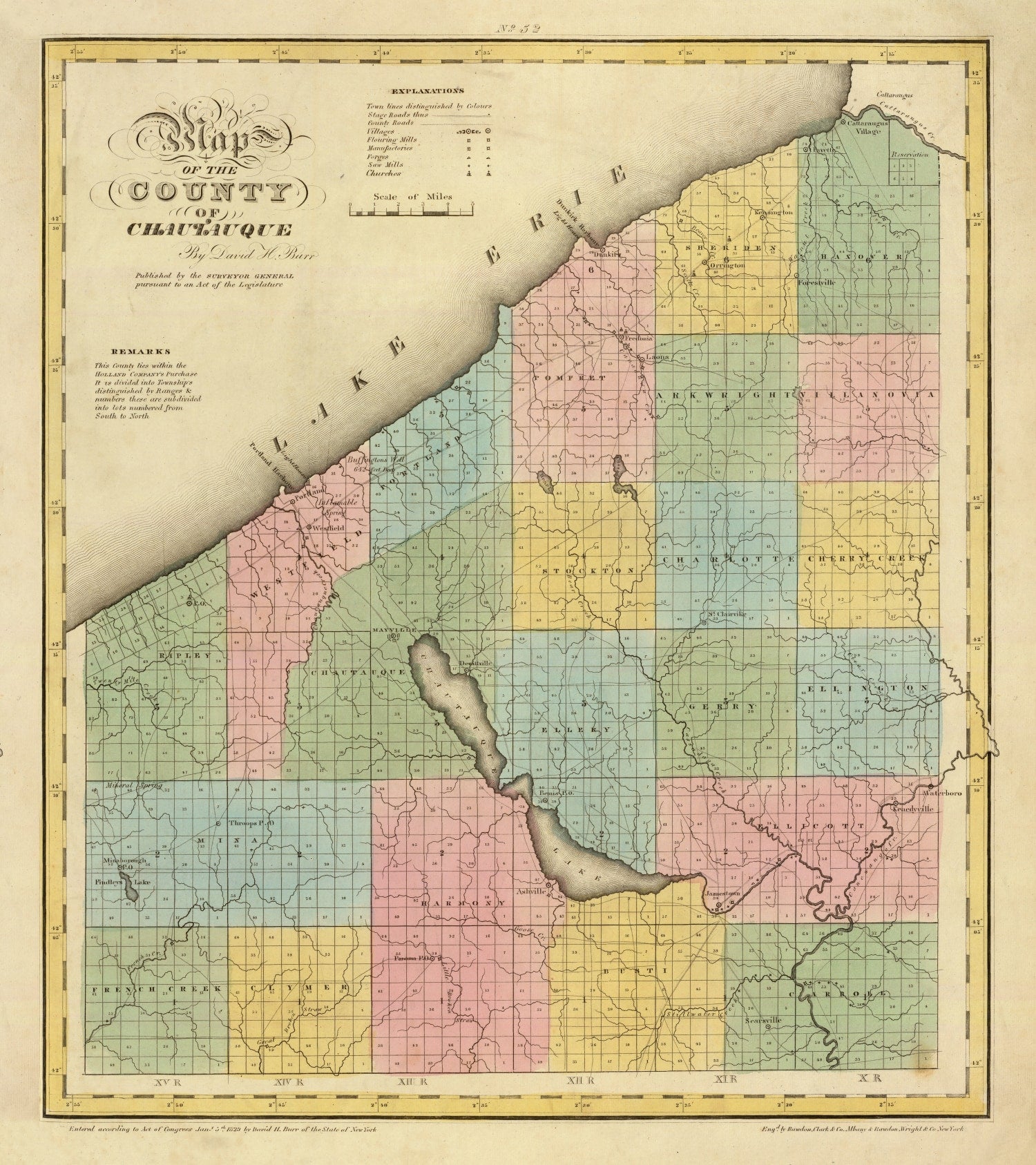 Vintage Map of Chautauqua County, New York 1829