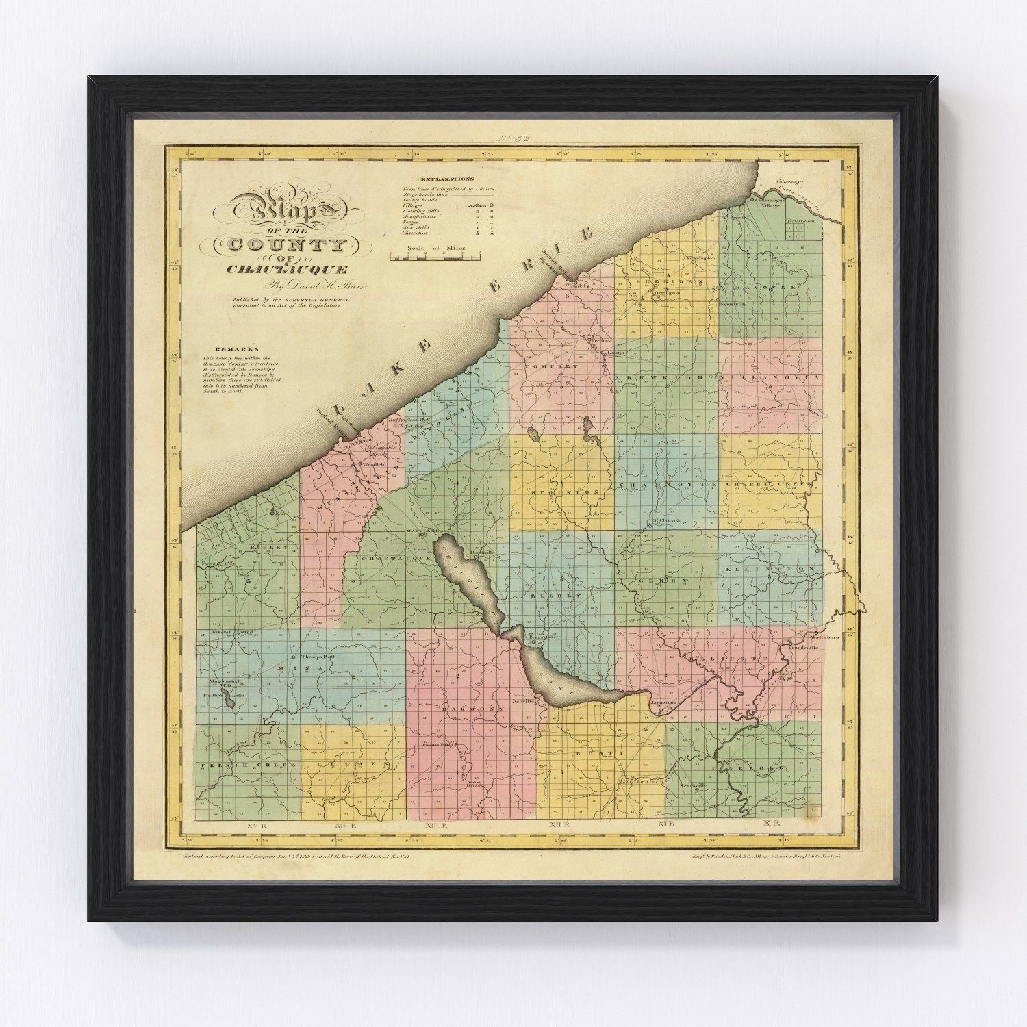 Vintage Map of Chautauqua County, New York 1829