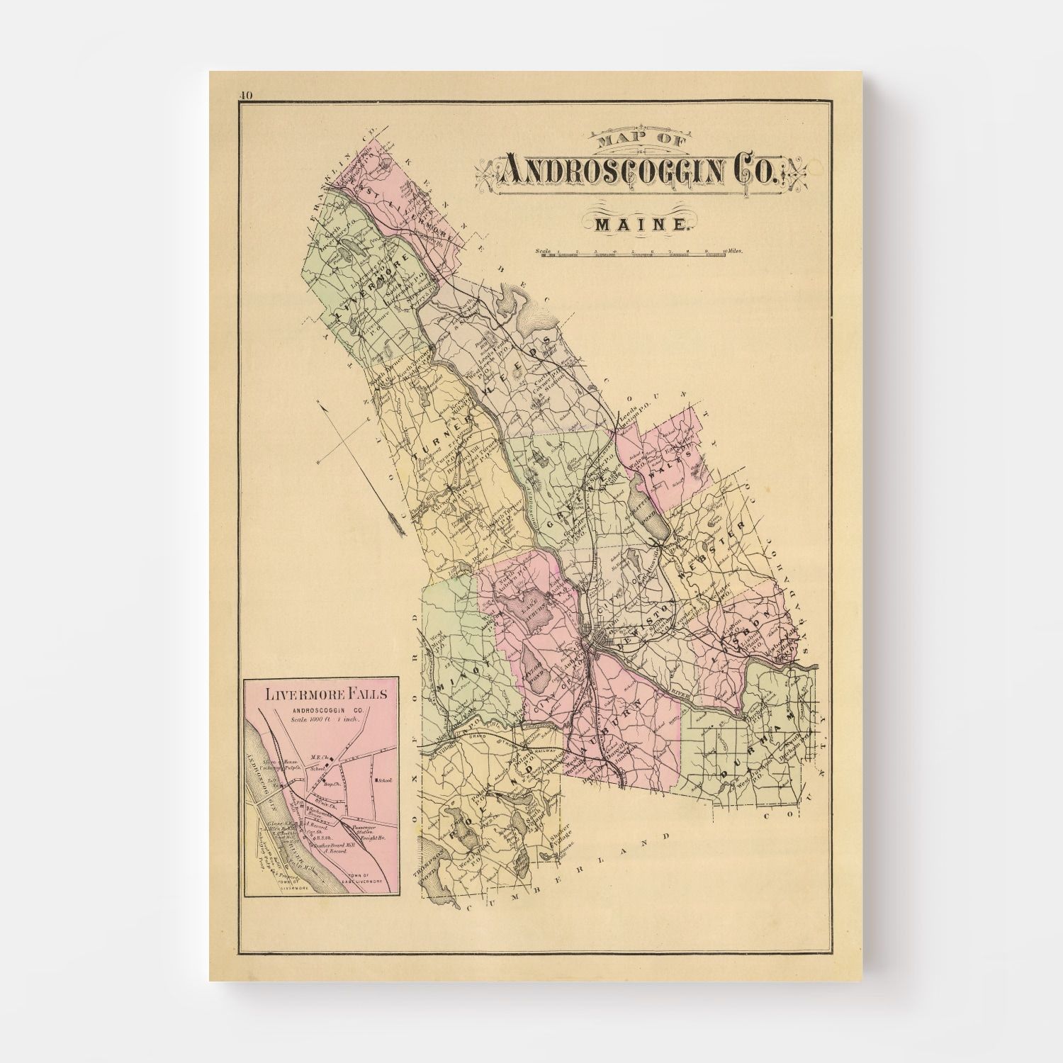 Vintage Map of Androscoggin County, Maine 1885