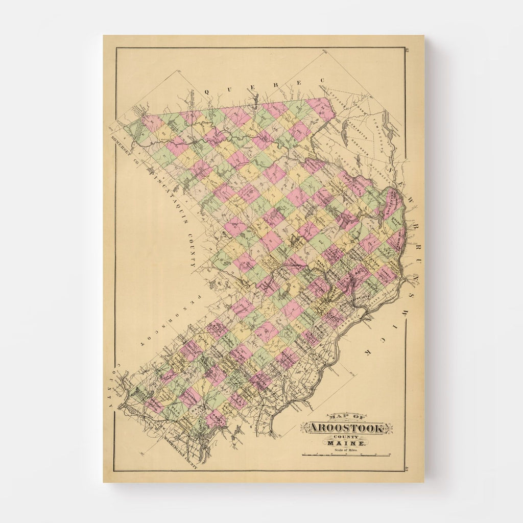 Vintage Map of Aroostook County, Maine 1885