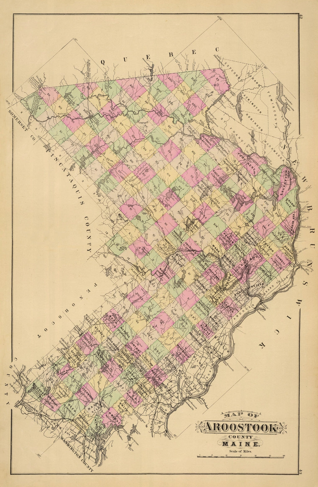 Vintage Map of Aroostook County, Maine 1885