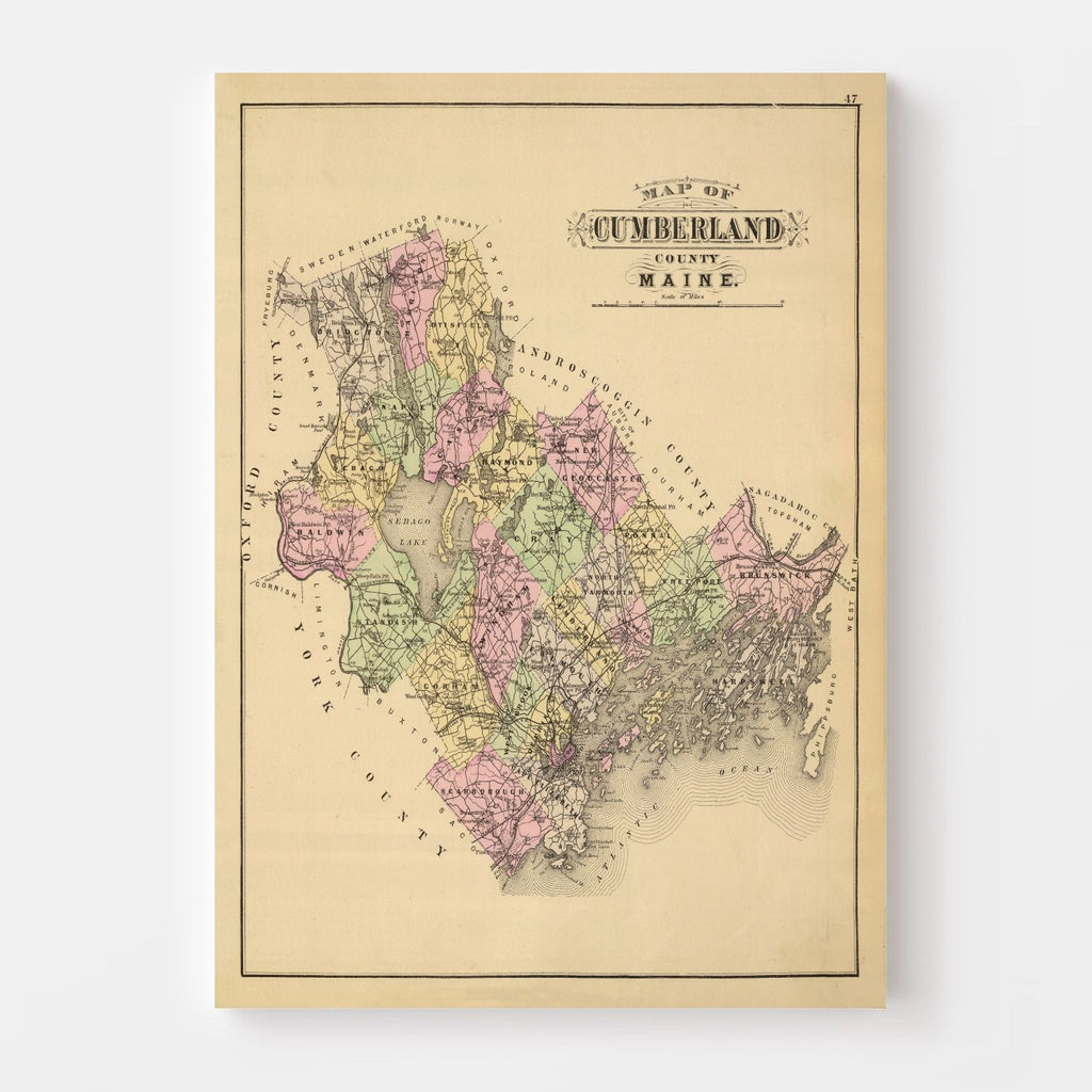Vintage Map of Cumberland County, Maine 1885
