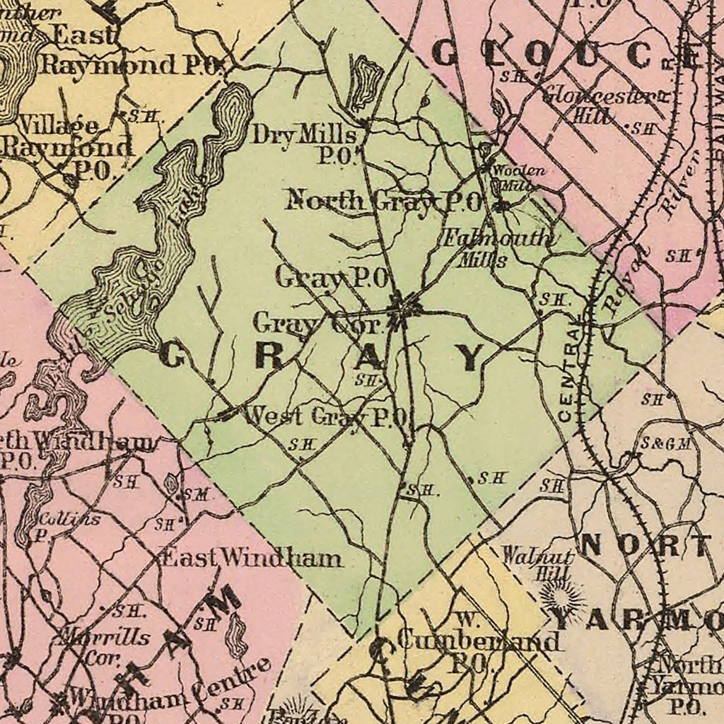 Vintage Map of Cumberland County, Maine 1885