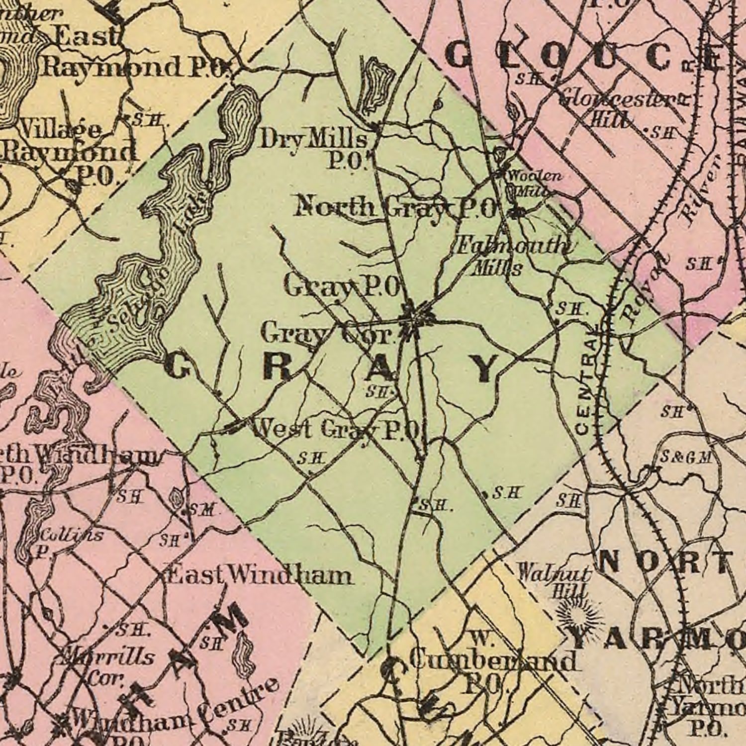 Vintage Map of Cumberland County, Maine 1885