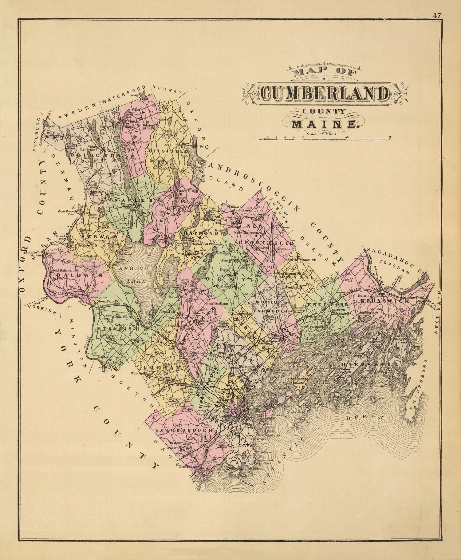 Vintage Map of Cumberland County, Maine 1885