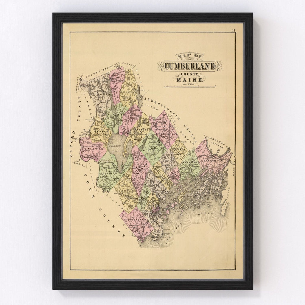 Vintage Map of Cumberland County, Maine 1885