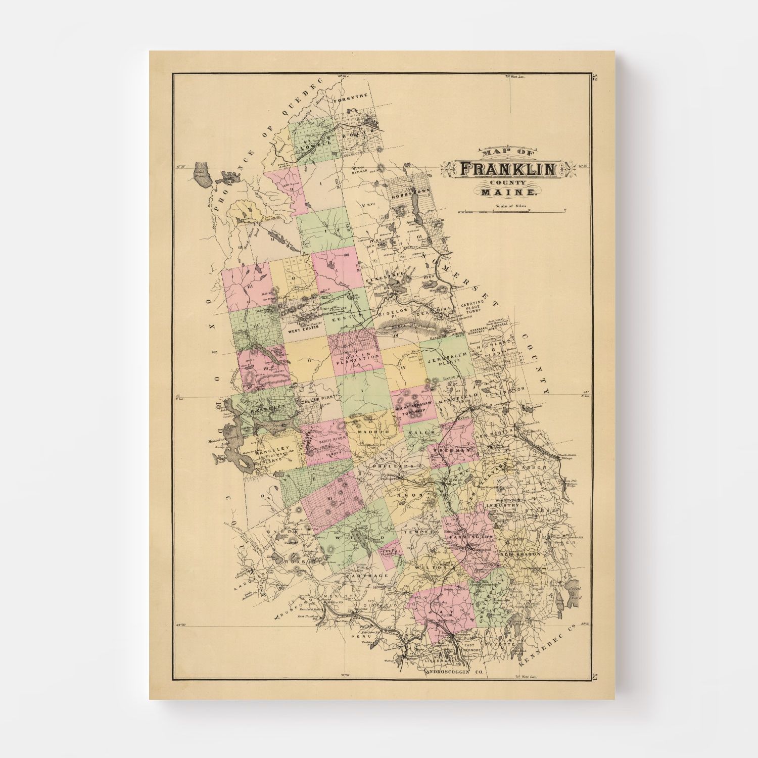 Vintage Map of Franklin County, Maine 1885