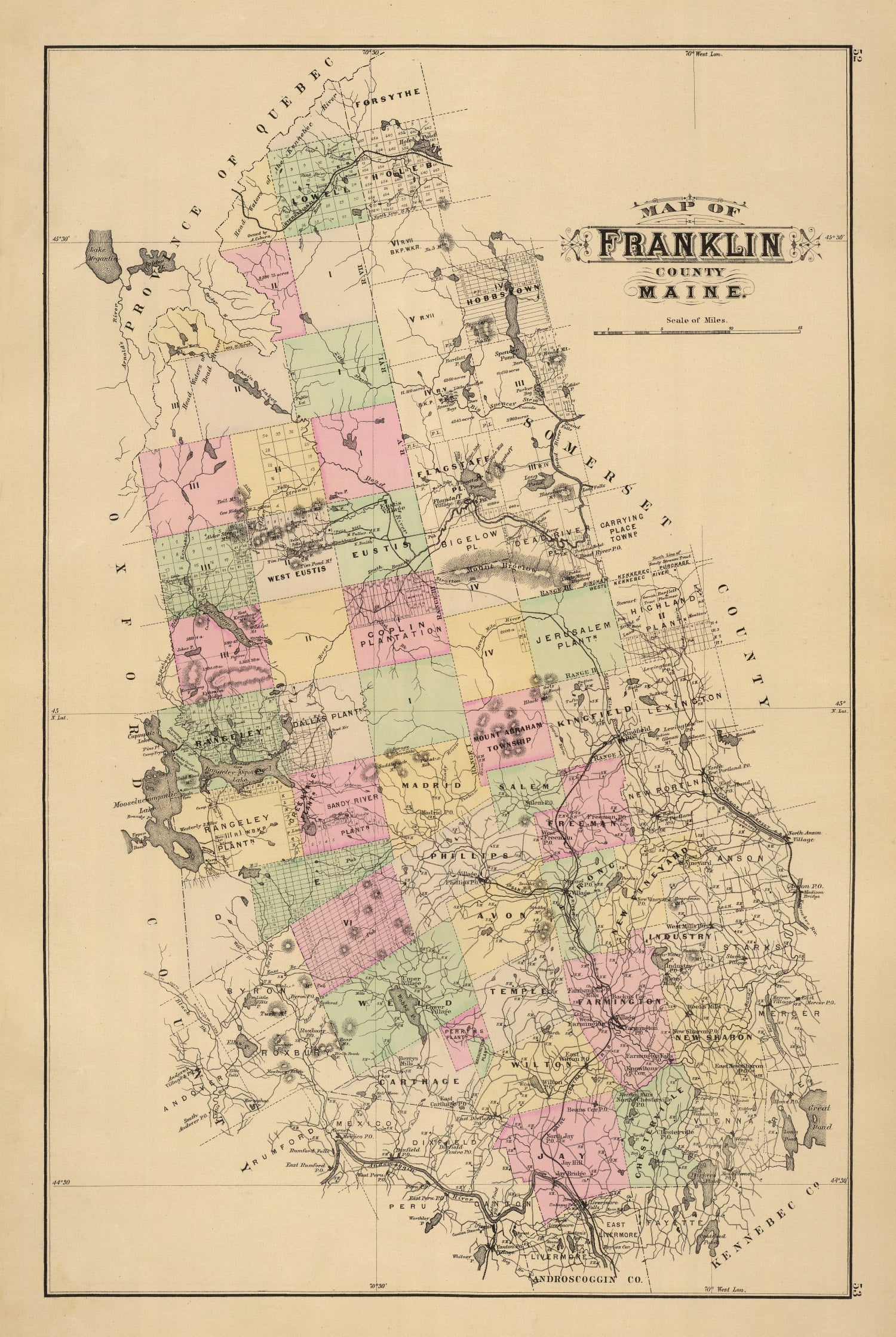 Vintage Map of Franklin County, Maine 1885