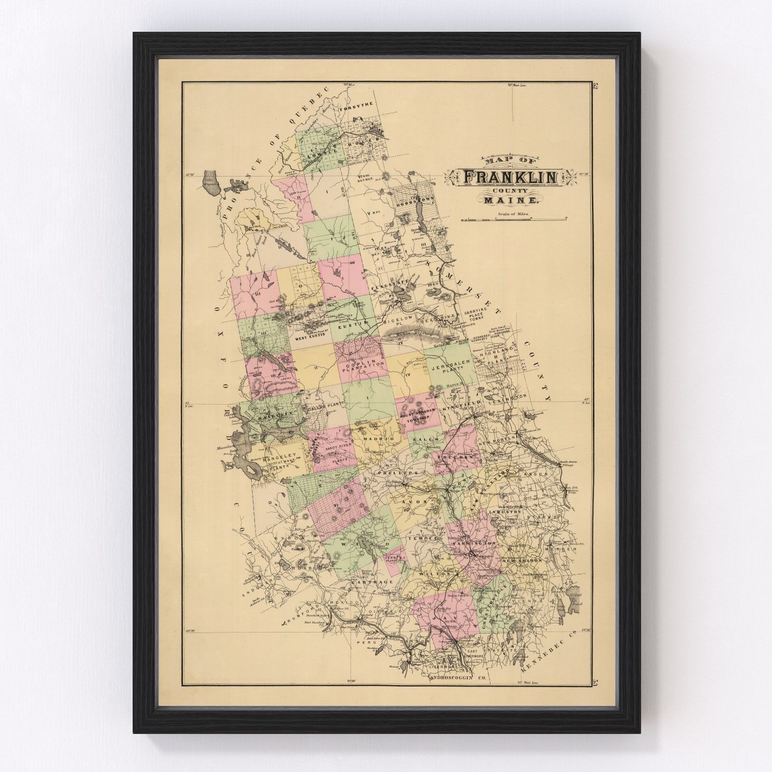 Vintage Map of Franklin County, Maine 1885
