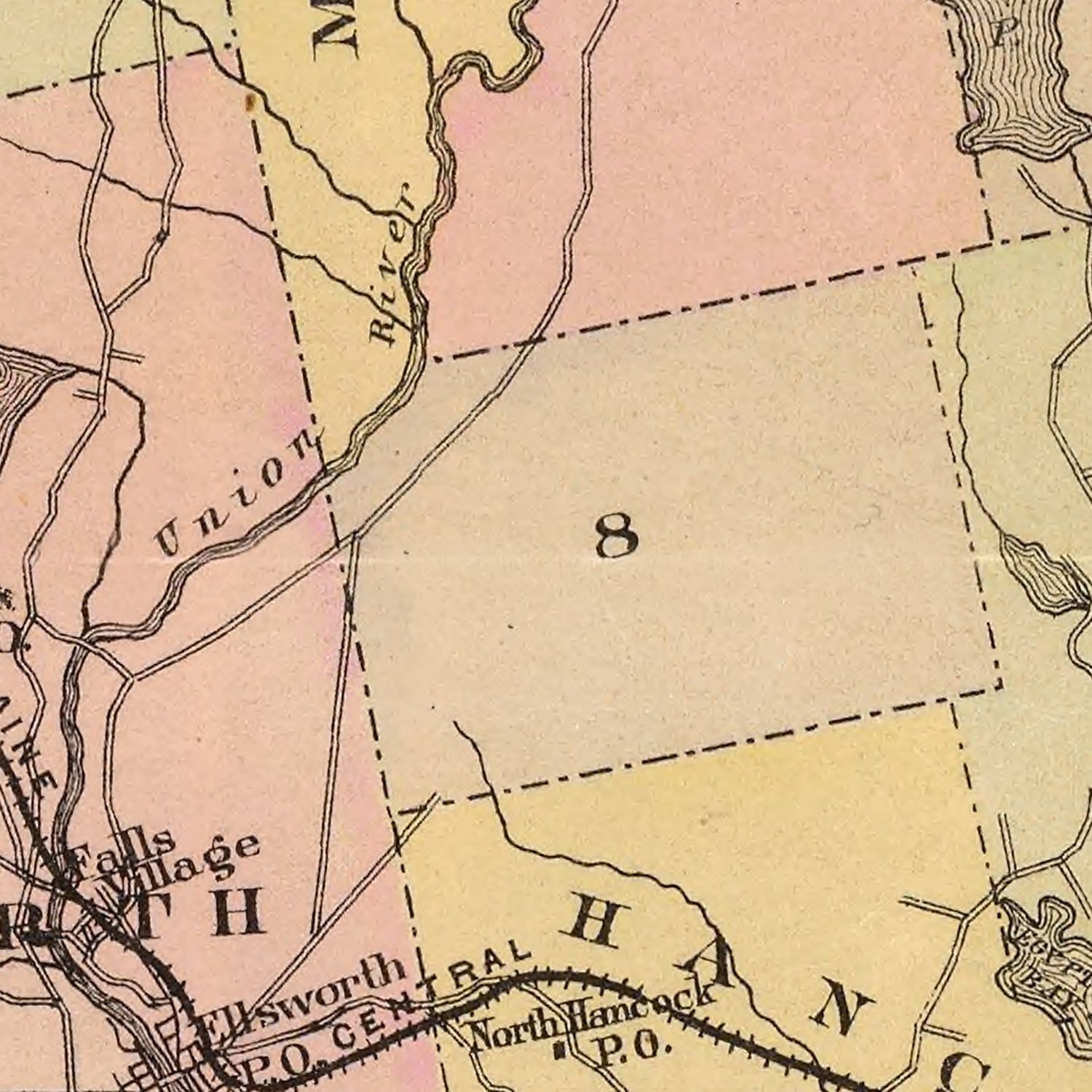 Vintage Map of Hancock County, Maine 1885