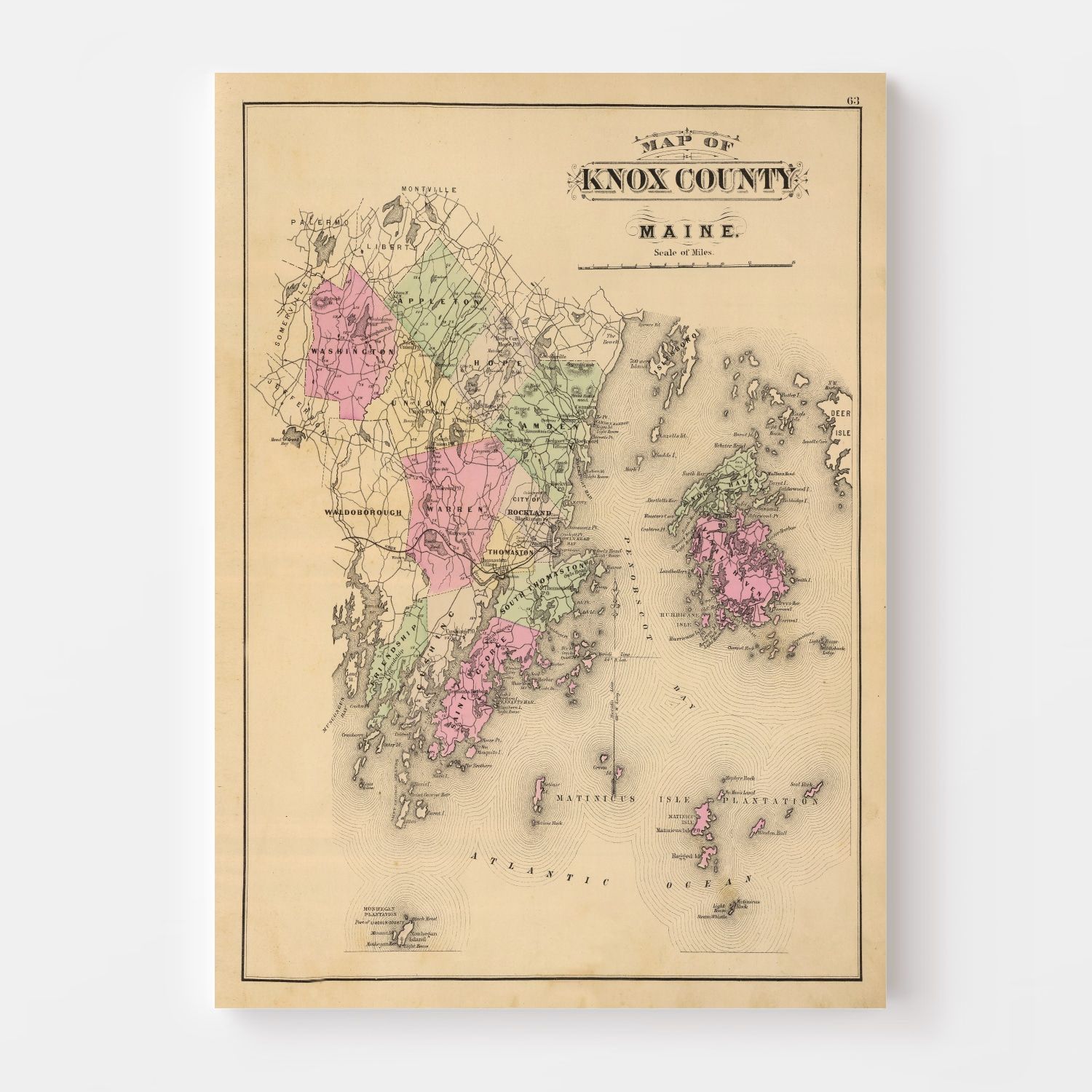 Vintage Map of Knox County, Maine 1885